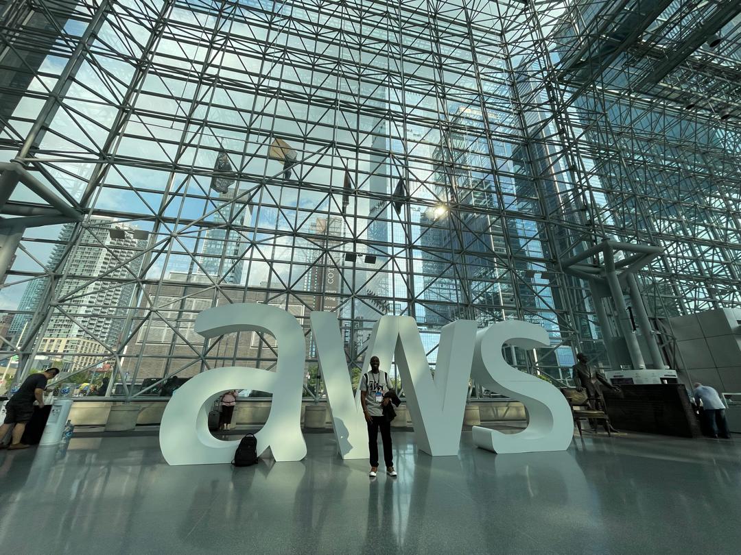Felix at AWS Summit - Main venue with AWS branding